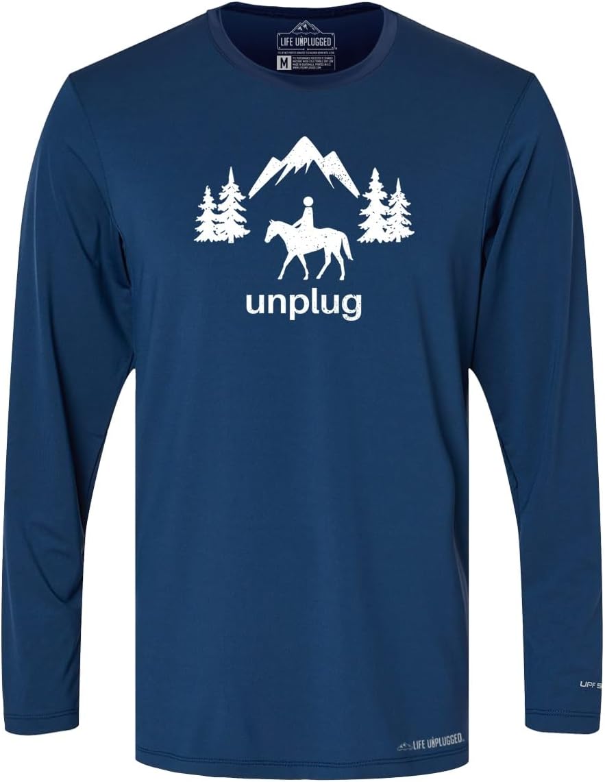 Horseback Riding Unplug Long Sleeve Shirt Men & Womens Poly Spandex High Performance Longsleeve with UPF 50 - Navy