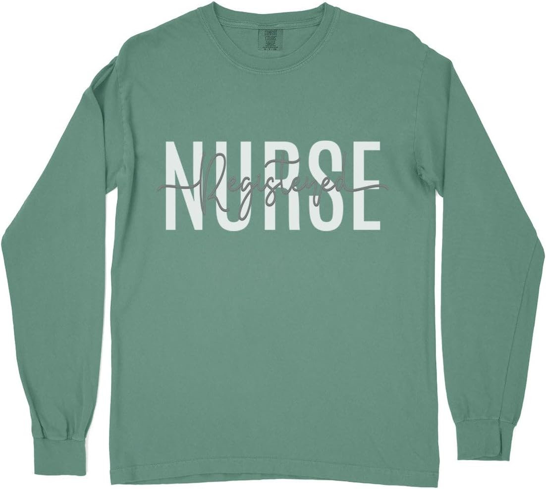 Overlay Registered Nurse Comfort Colors Long Sleeve Tee Unisex - Light Green