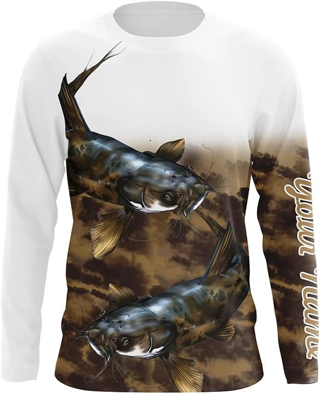 Flathead Catfish Fishing Customized Long Sleeve Fishing Shirts, Personalized Fishing Gift - Long Sleeves Upf