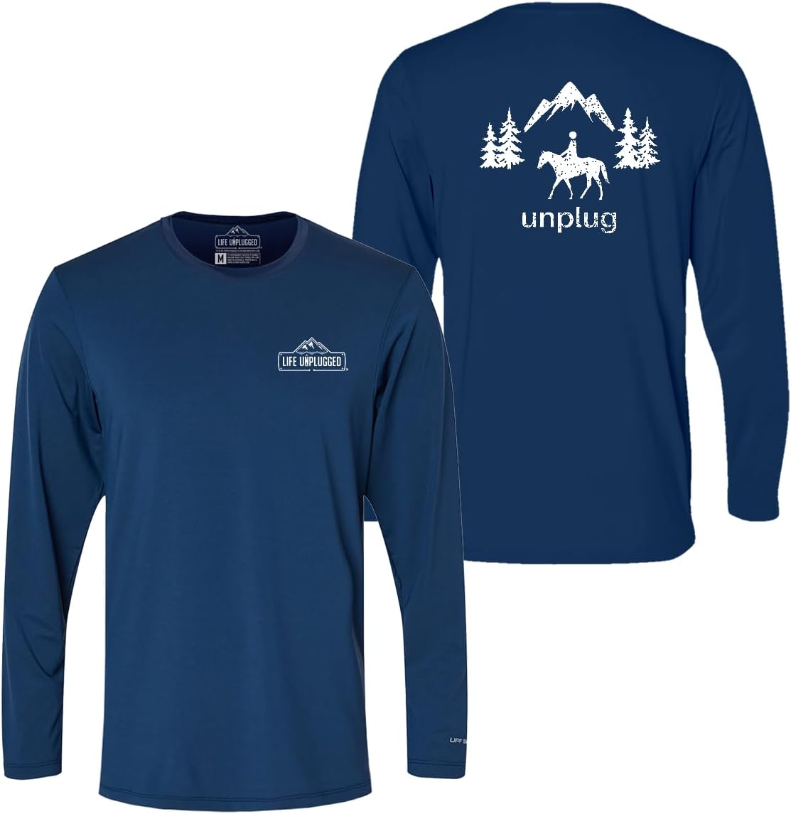 Horseback Riding Unplug Long Sleeve Shirt Men & Womens Poly Spandex High Performance Longsleeve with UPF 50 - Navy - Back