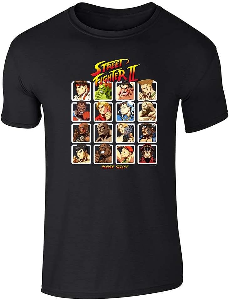 Street Fighter II Player Select Retro Gaming T-Shirt Adult T-Shirt - Sstee | Black