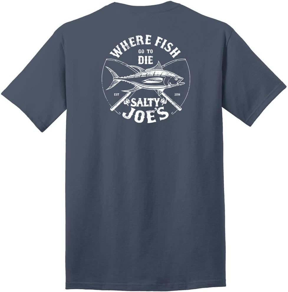SALTY JOES Men's Fishing & Boating Graphic Logo Cotton T-Shirts in Regular, Big and Tall - Steel Blue \/ White Dana Logo
