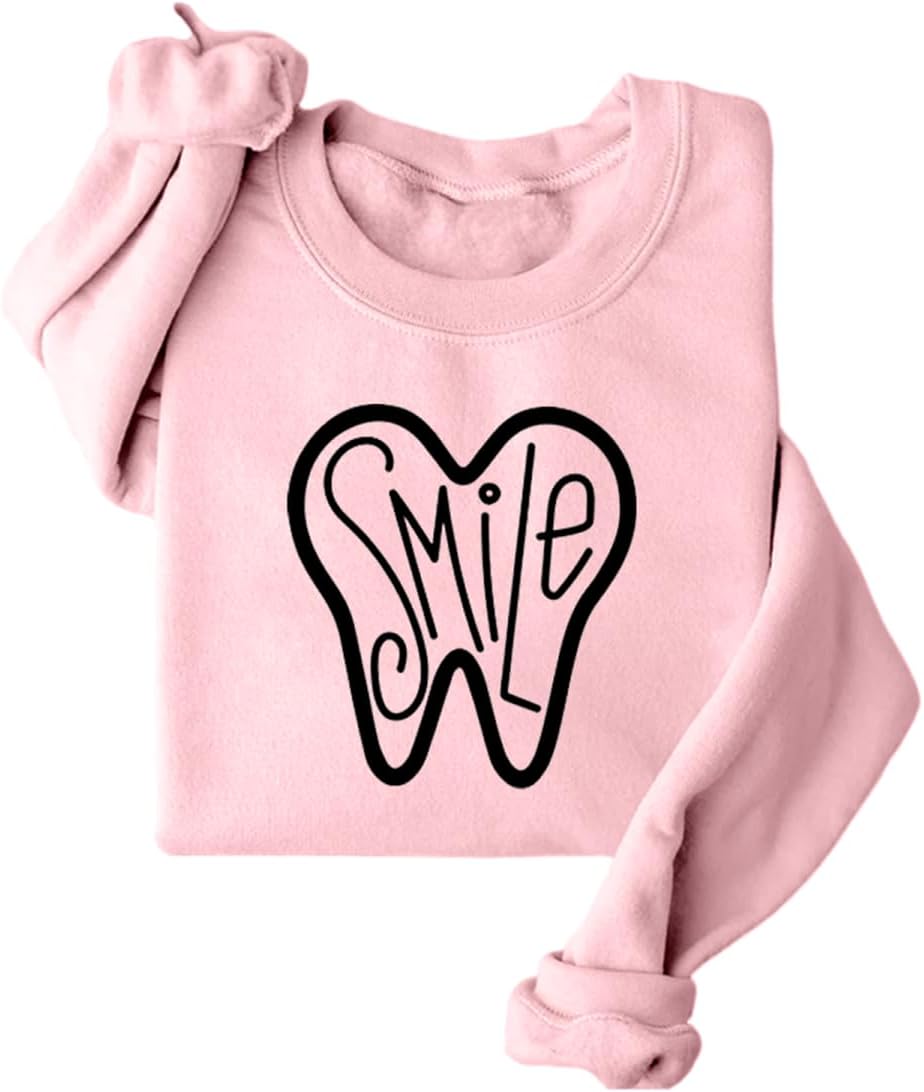 Dental Sweatshirts for Women Dental Assistant Fleece Lined Sweatshirt Dental Hygienist Long Sleeve Pullover Tops - Hot Pink
