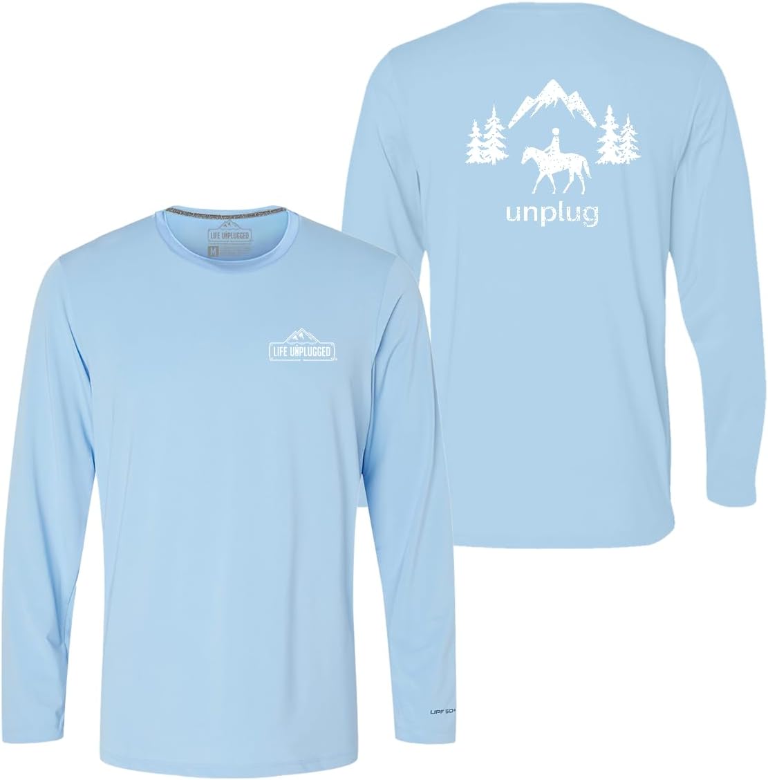 Horseback Riding Unplug Long Sleeve Shirt Men & Womens Poly Spandex High Performance Longsleeve with UPF 50 - Blue Mist -