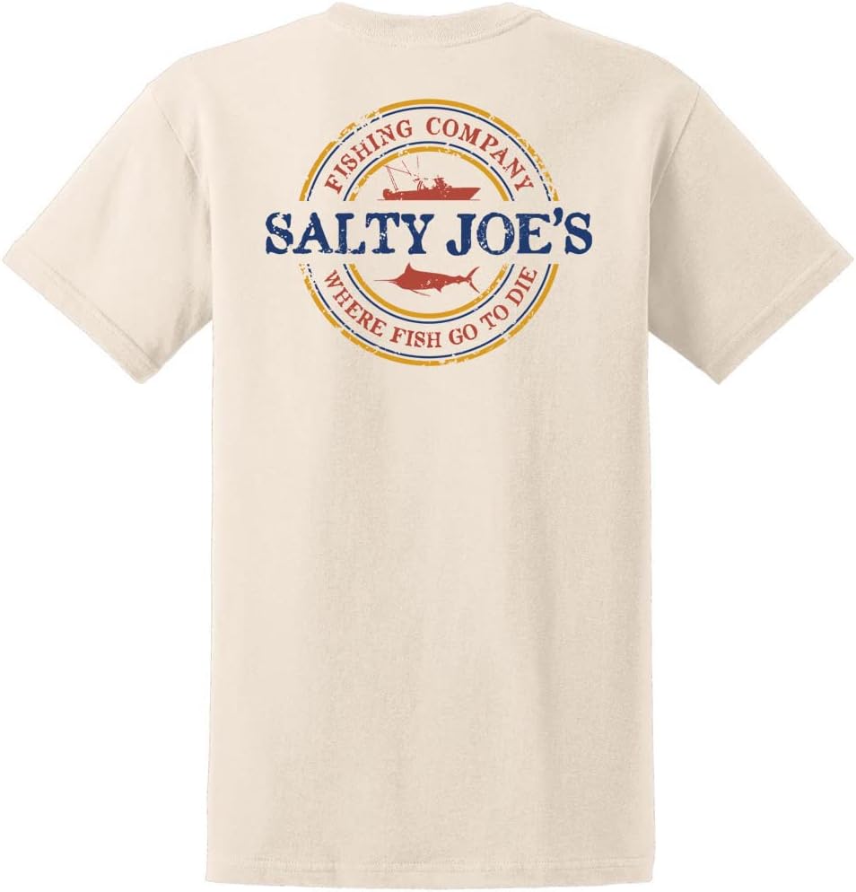 SALTY JOES Men's Fishing Co. Logo Heavy Cotton Tees - Natural \/ Multicolor Fishing Co. Logo