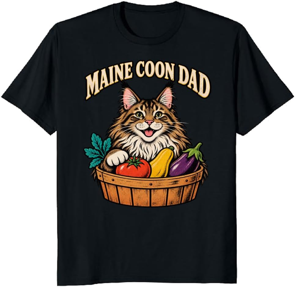Maine Coon Dad T-Shirt Rainbow Watercolor Autumn Cat Tee - S4