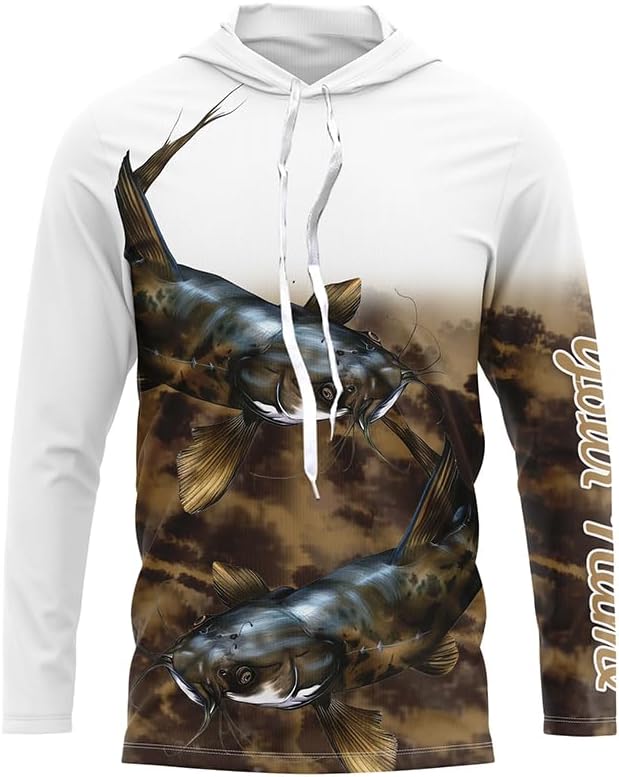 Flathead Catfish Fishing Customized Long Sleeve Fishing Shirts, Personalized Fishing Gift - Long Sleeves Hooded Upf