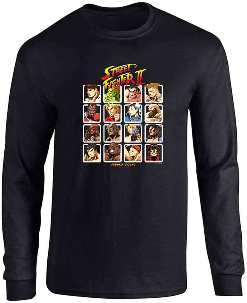 Street Fighter II Player Select Retro Gaming T-Shirt Adult T-Shirt - Long Sleeve Tee | Black