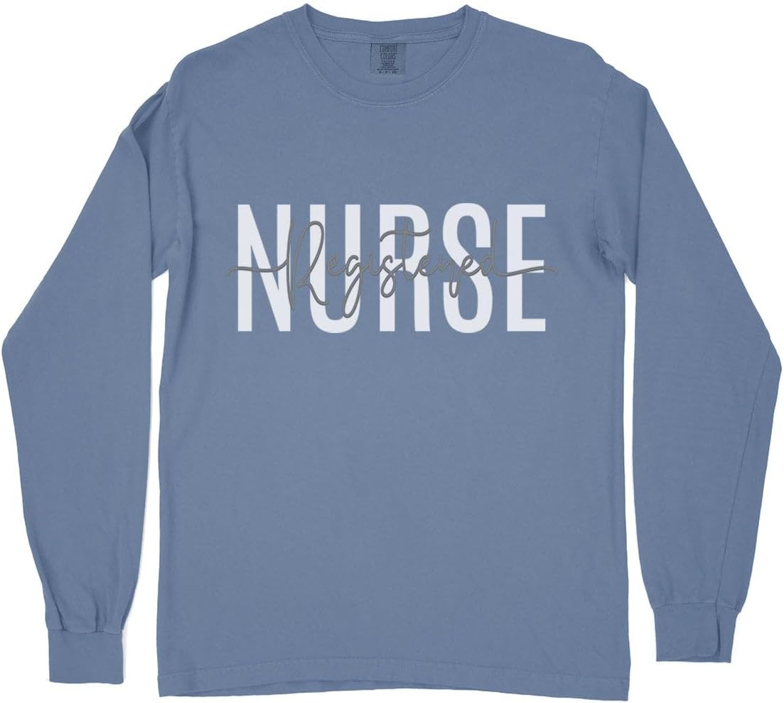Overlay Registered Nurse Comfort Colors Long Sleeve Tee Unisex - Blue Jean