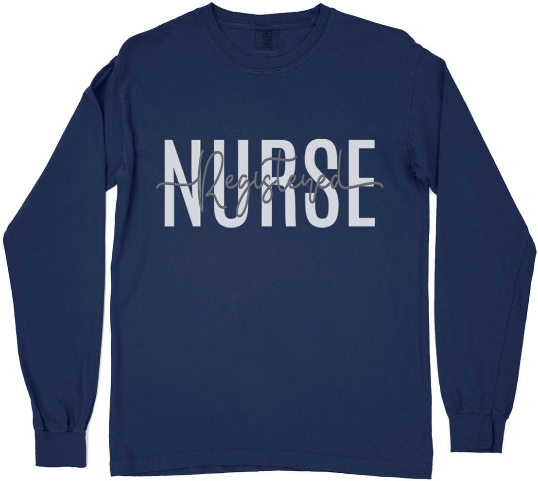 Overlay Registered Nurse Comfort Colors Long Sleeve Tee Unisex - Navy