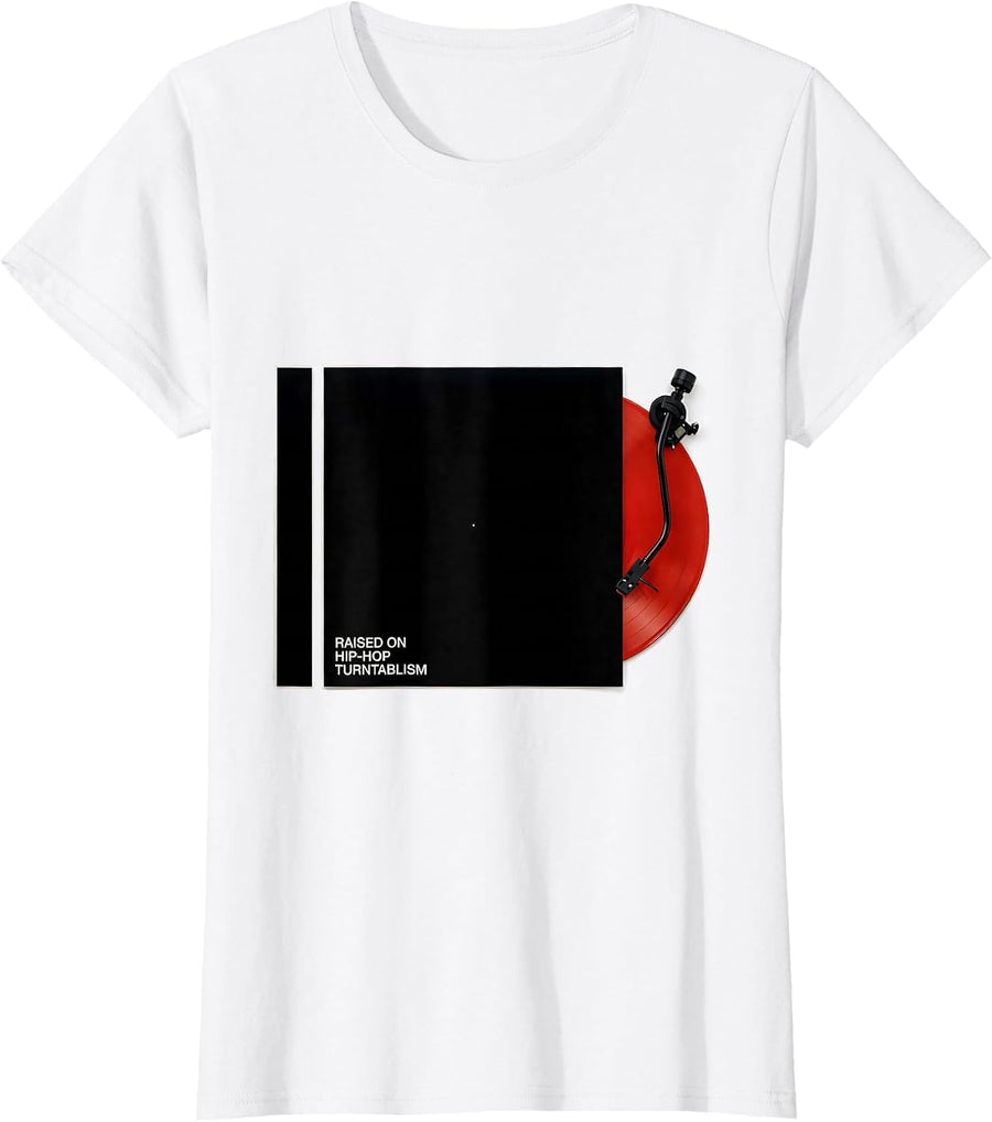 Women's Raised On Hip-Hop Turntablism Vintage DJ 90s Rap Lyric T-Shirt - White
