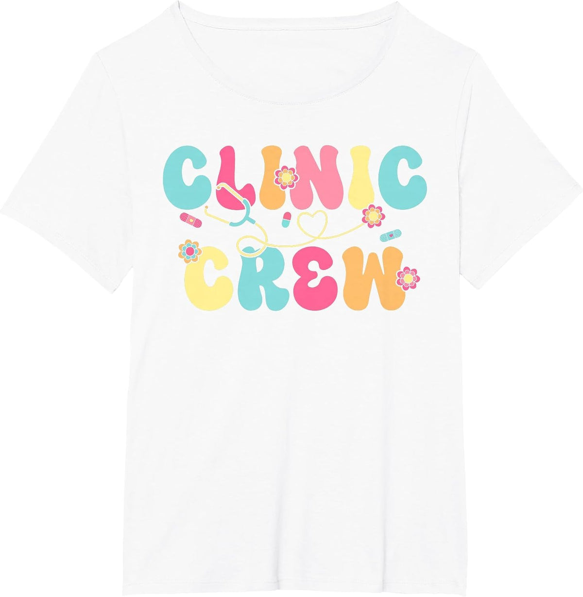 Clinic Crew for School Nurse Groovy (On Back) T-Shirt - White