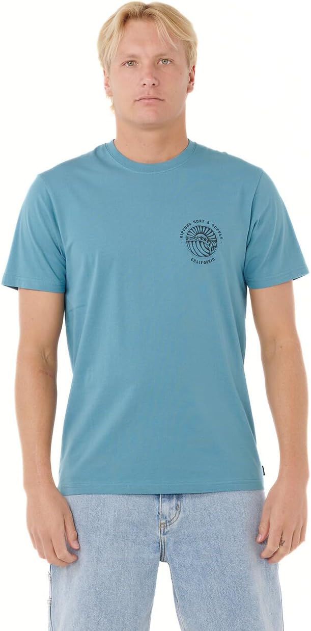 Rip Curl Men's Graphic Short Sleeve Crew Neck T-Shirt, Standard Fit - Storm Blue Cali Sunsets Destination