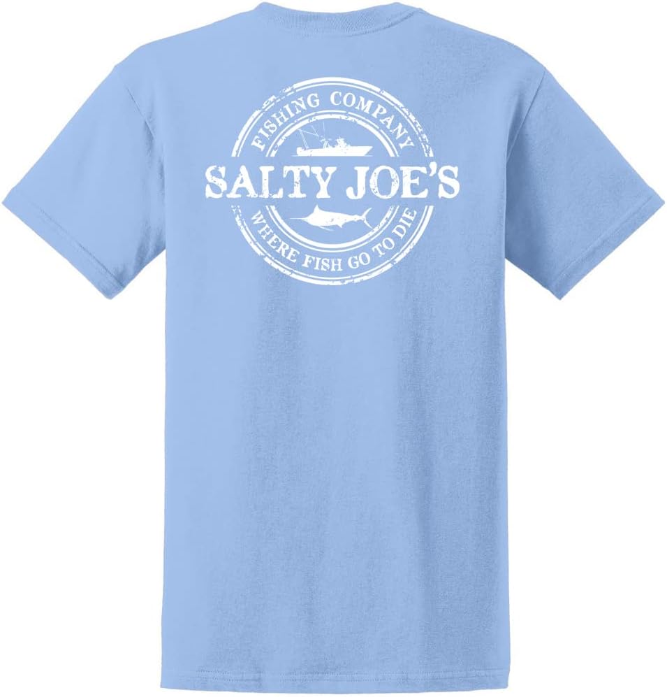 SALTY JOES Men's Fishing Co. Logo Heavy Cotton Tees - Light Blue \/ White Fishing Co. Logo
