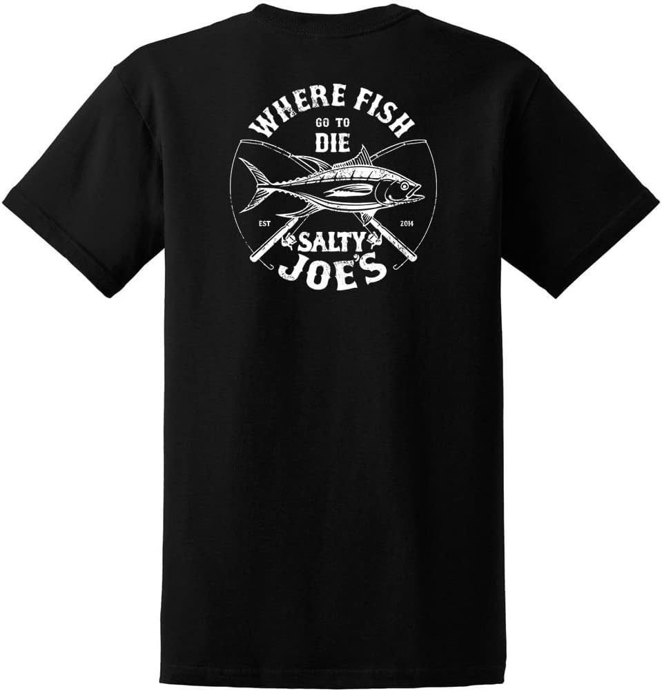 SALTY JOES Men's Fishing & Boating Graphic Logo Cotton T-Shirts in Regular, Big and Tall - Black \/ White Dana Logo