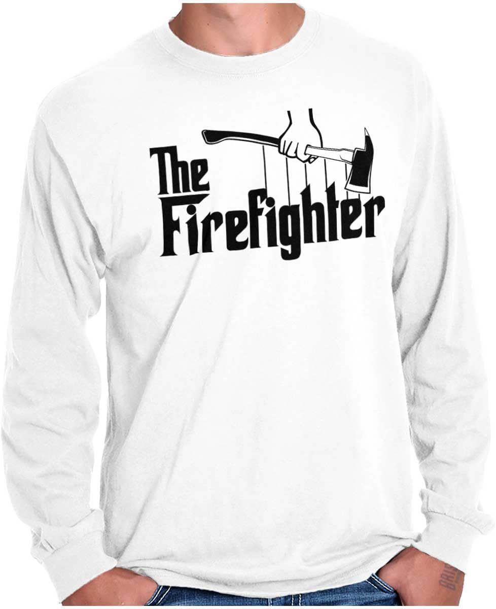 Funny Father's Italian Mafia Puppet Movie Logo Men's Long Sleeve Graphic Tshirt - The Firefighter White
