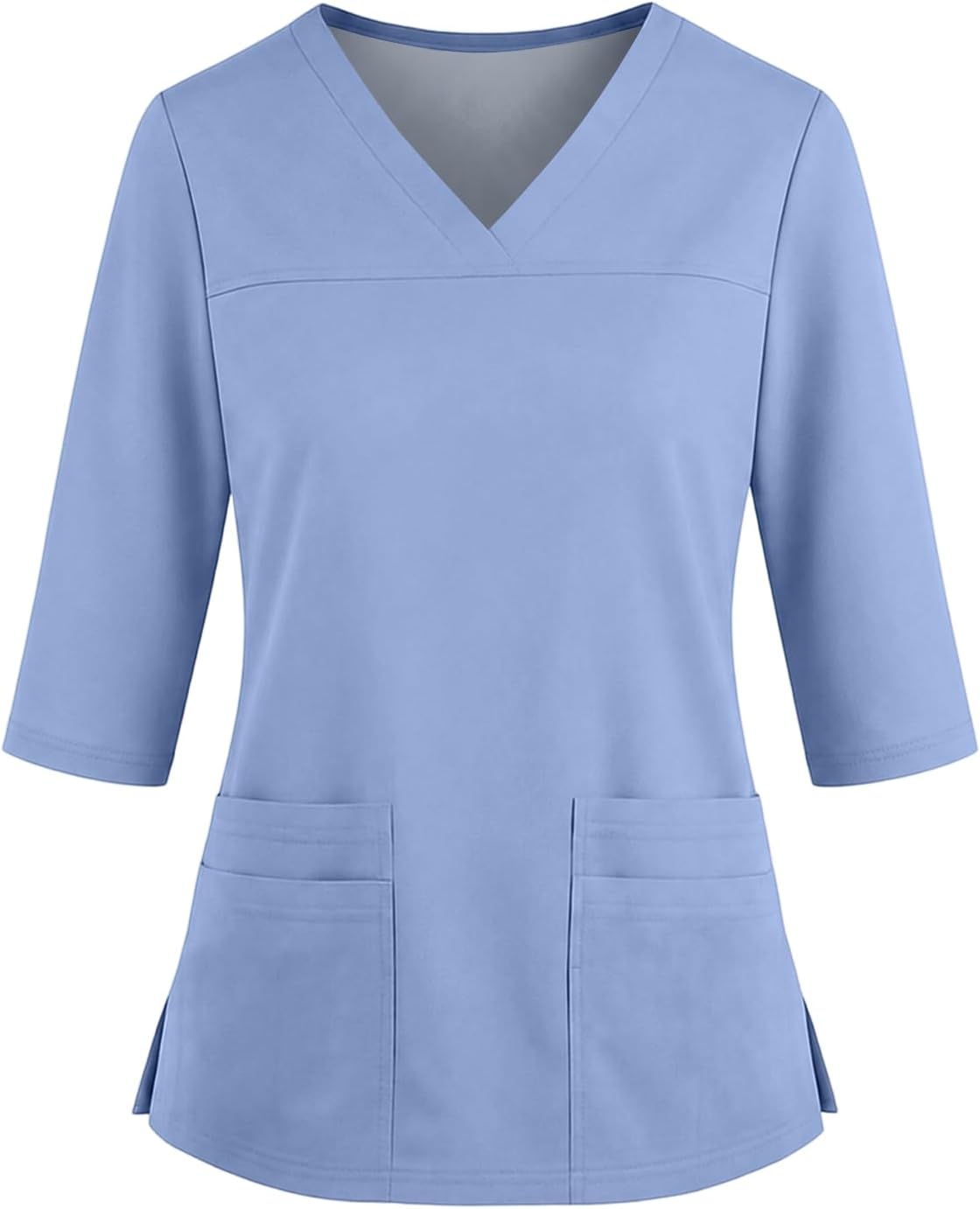 Scrubs for Women V Neck 3/4 Sleeve Medical Nursing Uniform with Pockets - 03-sky Blue