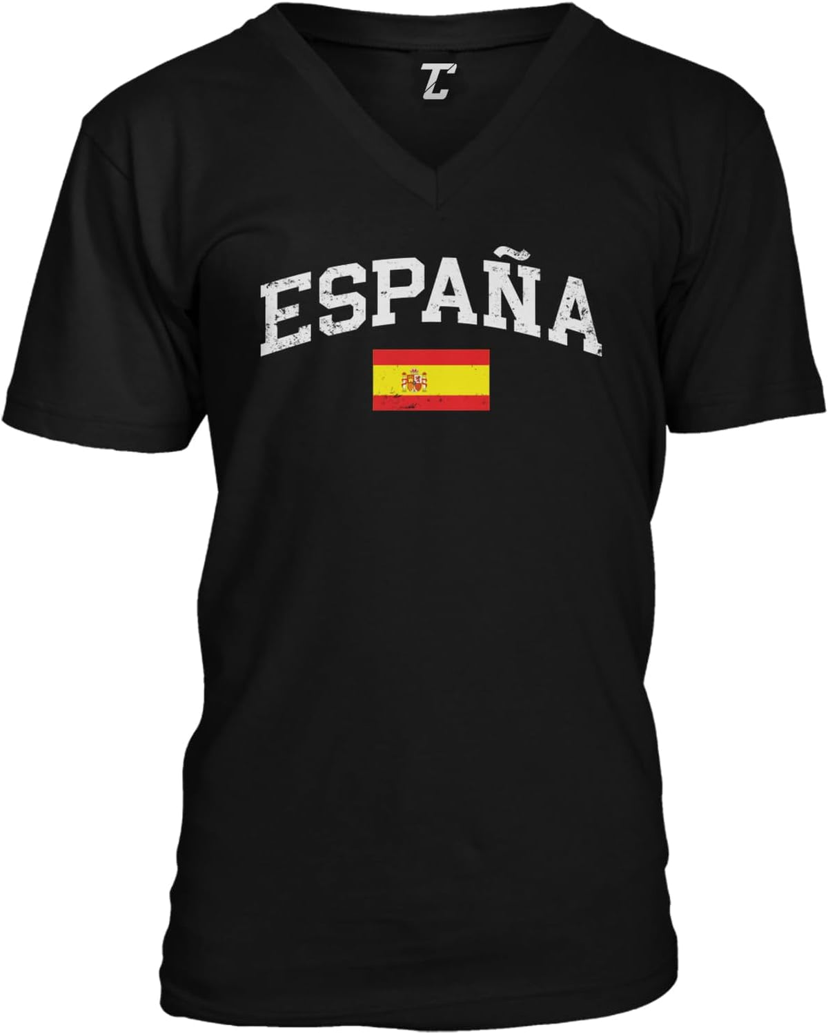 Tcombo España Distressed Spanish Word with Spain Flag Unisex V-Neck T-Shirt - Black