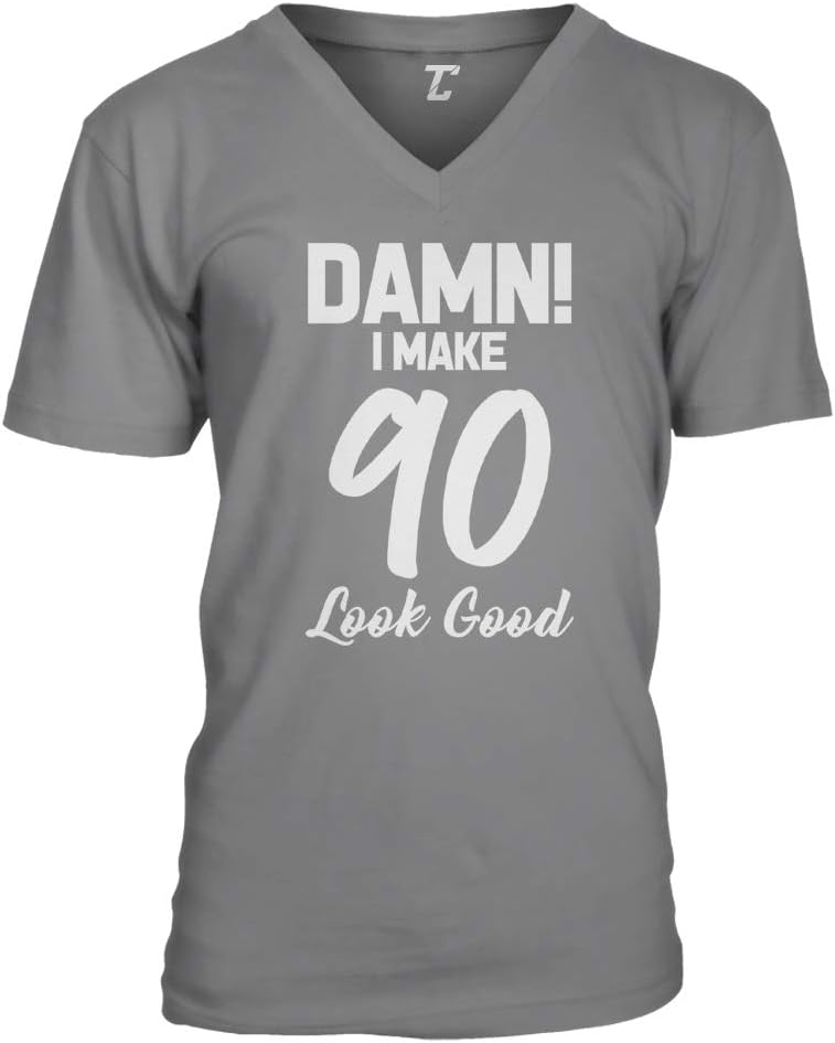 Damn! I Make (Age) Look Good - Birthday Milestone Unisex V-Neck T-shirt - 90 - White Design - Charcoal