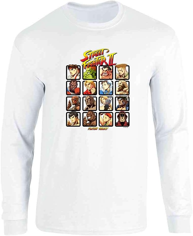 Street Fighter II Player Select Retro Gaming T-Shirt Adult T-Shirt - Long Sleeve Tee | White