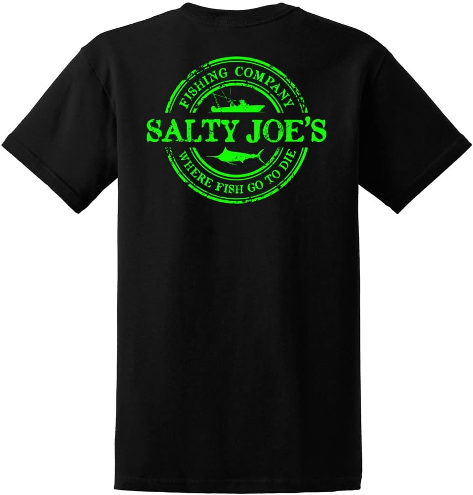 SALTY JOES Men's Fishing Co. Logo Heavy Cotton Tees - Black \/ Green Fishing Co. Logo
