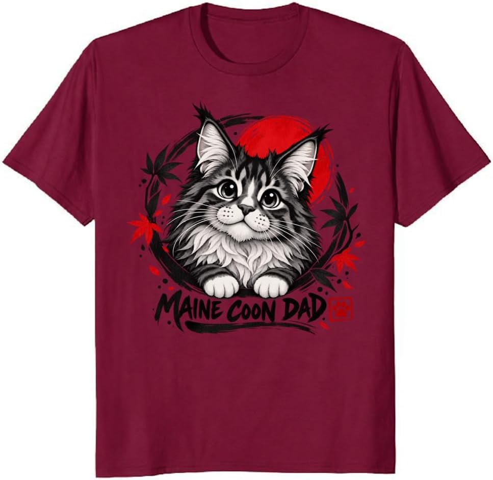 Maine Coon Dad T-Shirt Retro Campsite Lantern Cat Graphic Tee - S3
