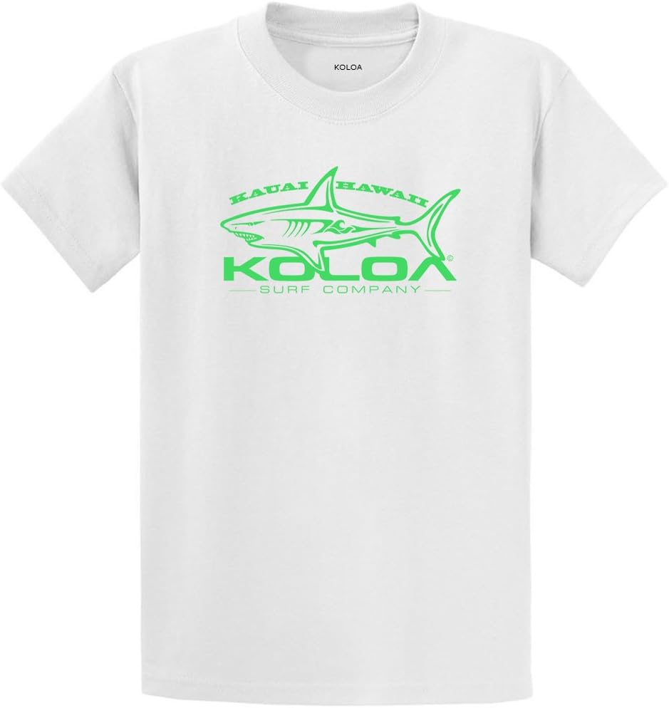 Koloa Surf Youth Great White Shark Logo Heavyweight Tee Size XS-XL - White \/ Green