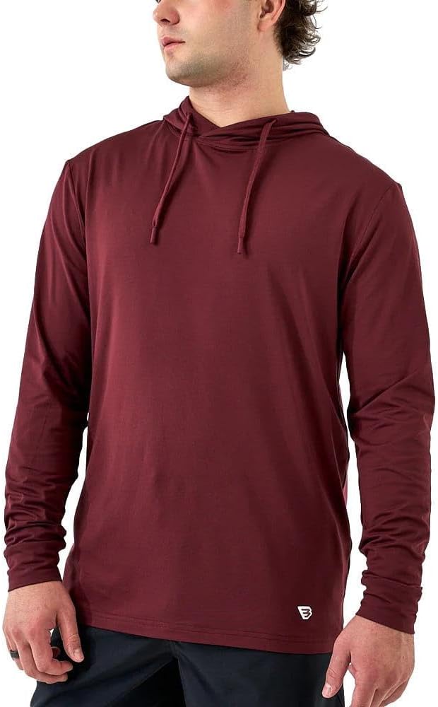 Burlebo Men’s Performance Hoodie – Lightweight Long Sleeve Pullover, Athletic Fit, Moisture-Wicking, Sun Protection - Maroon