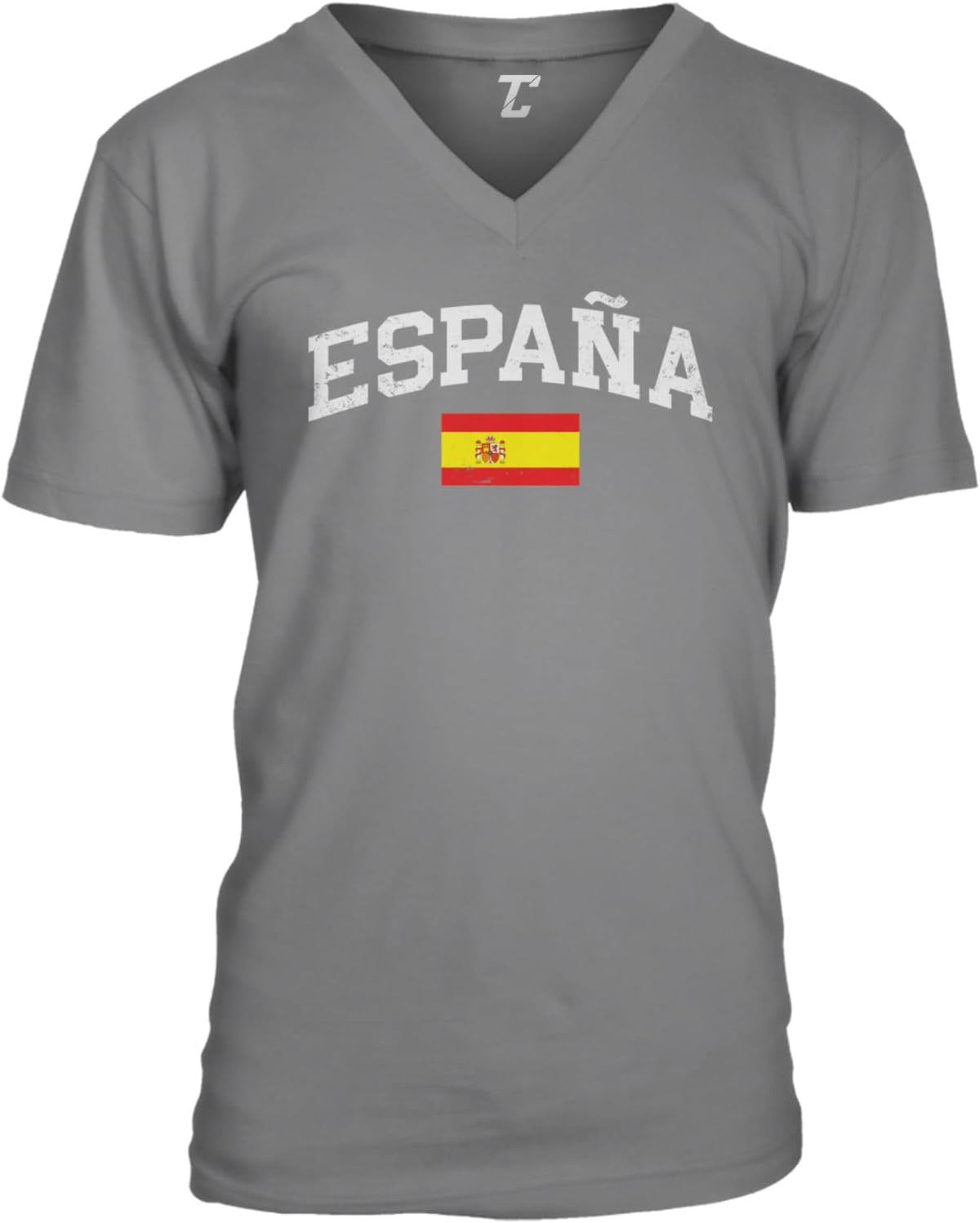 Tcombo España Distressed Spanish Word with Spain Flag Unisex V-Neck T-Shirt - Charcoal