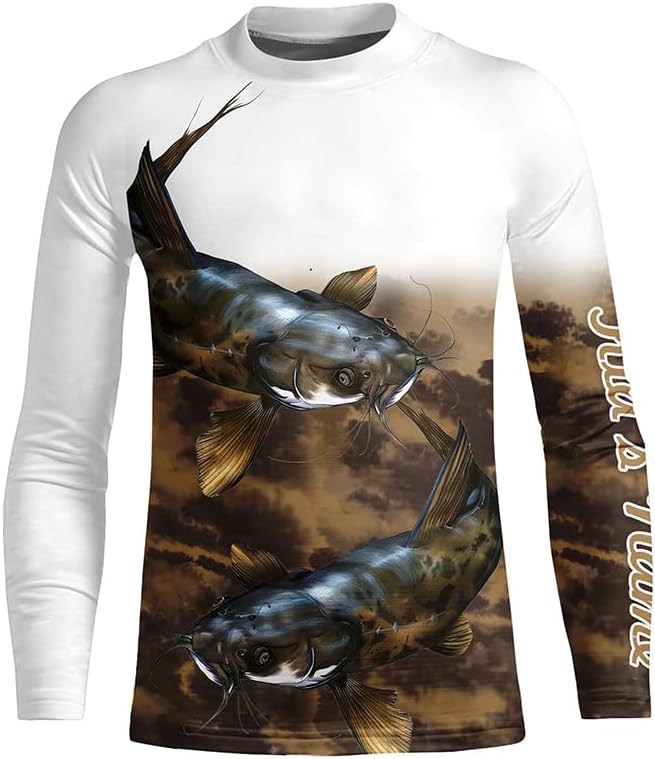Flathead Catfish Fishing Customized Long Sleeve Fishing Shirts, Personalized Fishing Gift - Kid Long Sleeves Upf