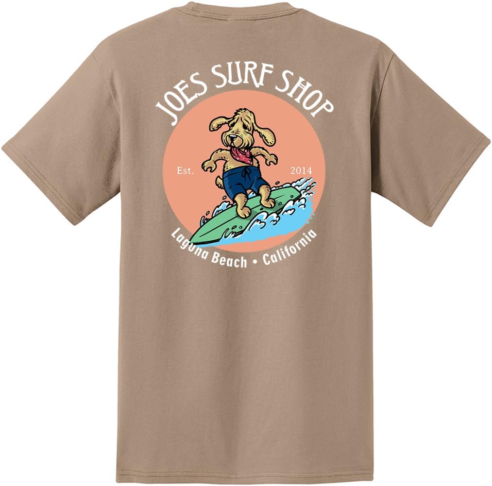JOES SURF SHOP Men's Heavyweight Graphic Pocket Tee Collection - White \/ Black Fins Up Usa Logo