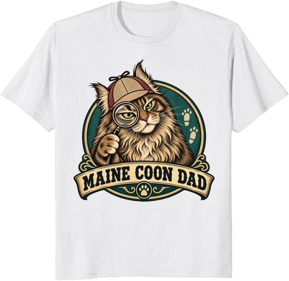 Maine Coon Dad T-Shirt Retro Crown Cat Portrait Graphic Tee - S6