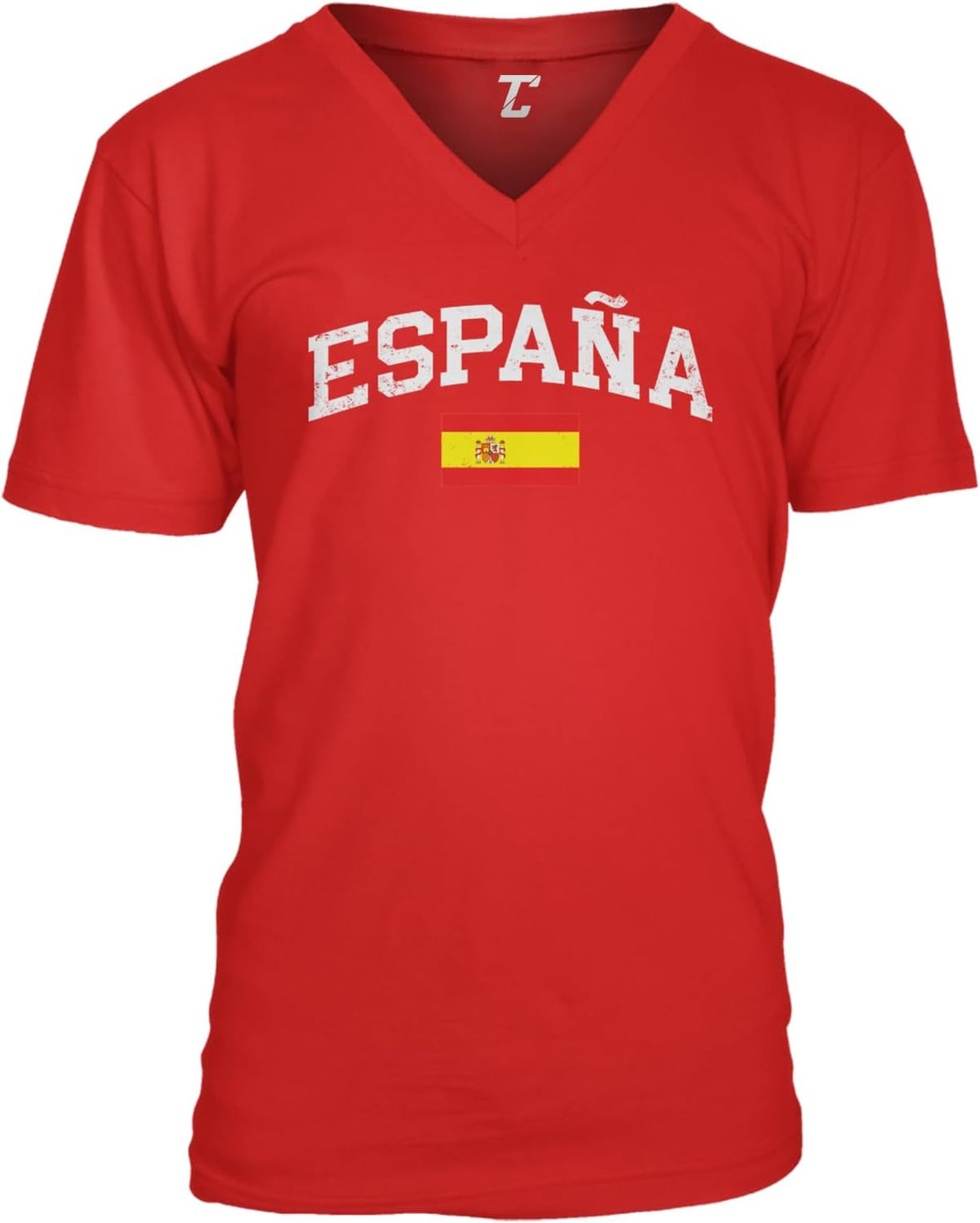 Tcombo España Distressed Spanish Word with Spain Flag Unisex V-Neck T-Shirt - Red