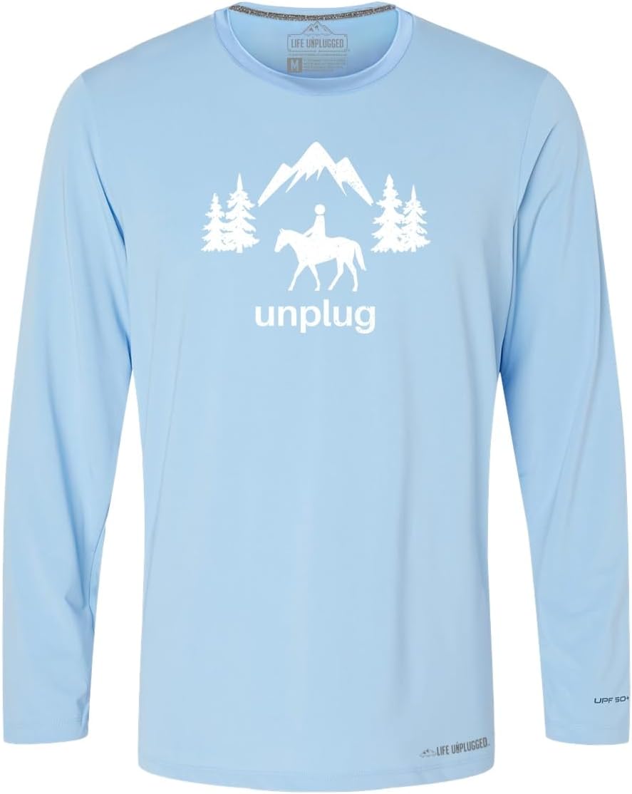 Horseback Riding Unplug Long Sleeve Shirt Men & Womens Poly Spandex High Performance Longsleeve with UPF 50 - Blue Mist