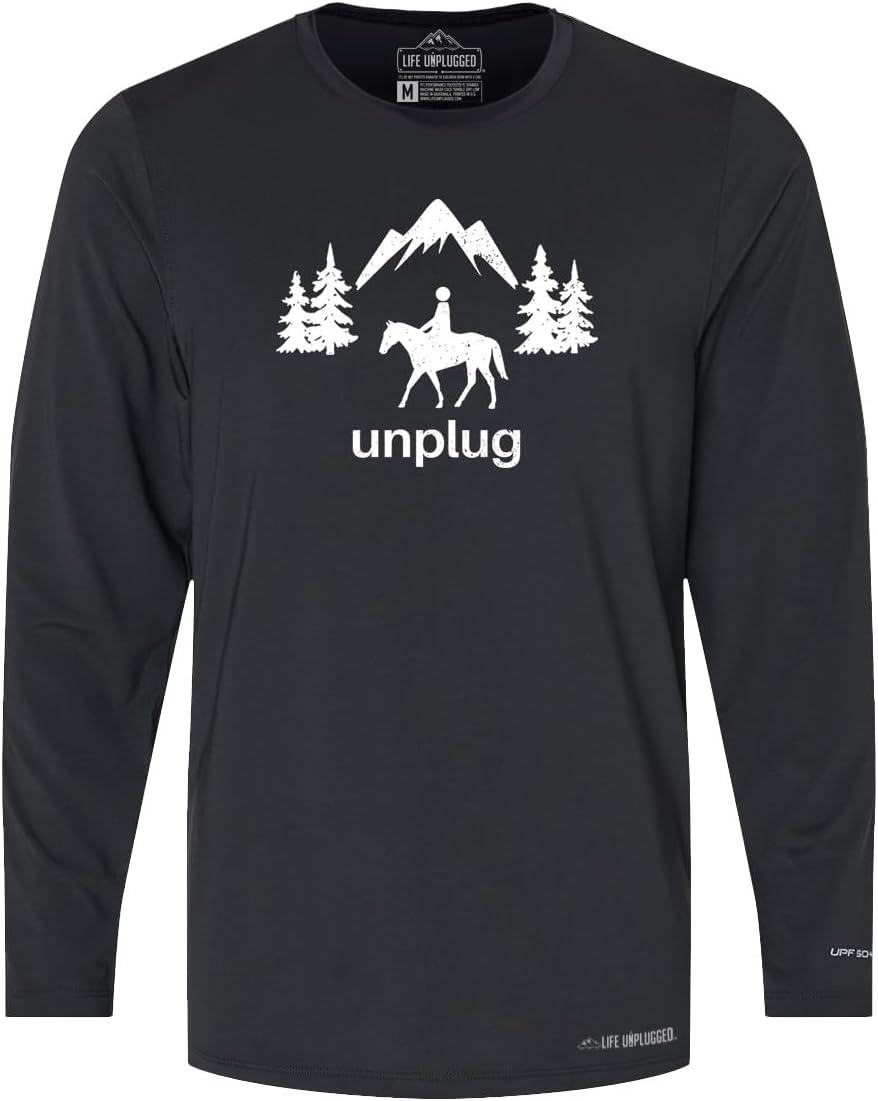 Horseback Riding Unplug Long Sleeve Shirt Men & Womens Poly Spandex High Performance Longsleeve with UPF 50 - Black