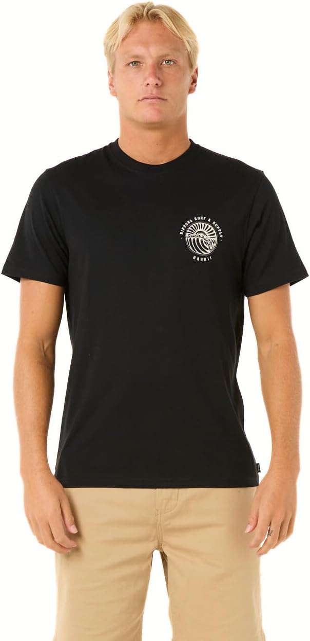 Rip Curl Men's Graphic Short Sleeve Crew Neck T-Shirt, Standard Fit - Hawaii Black Sunsets Destination
