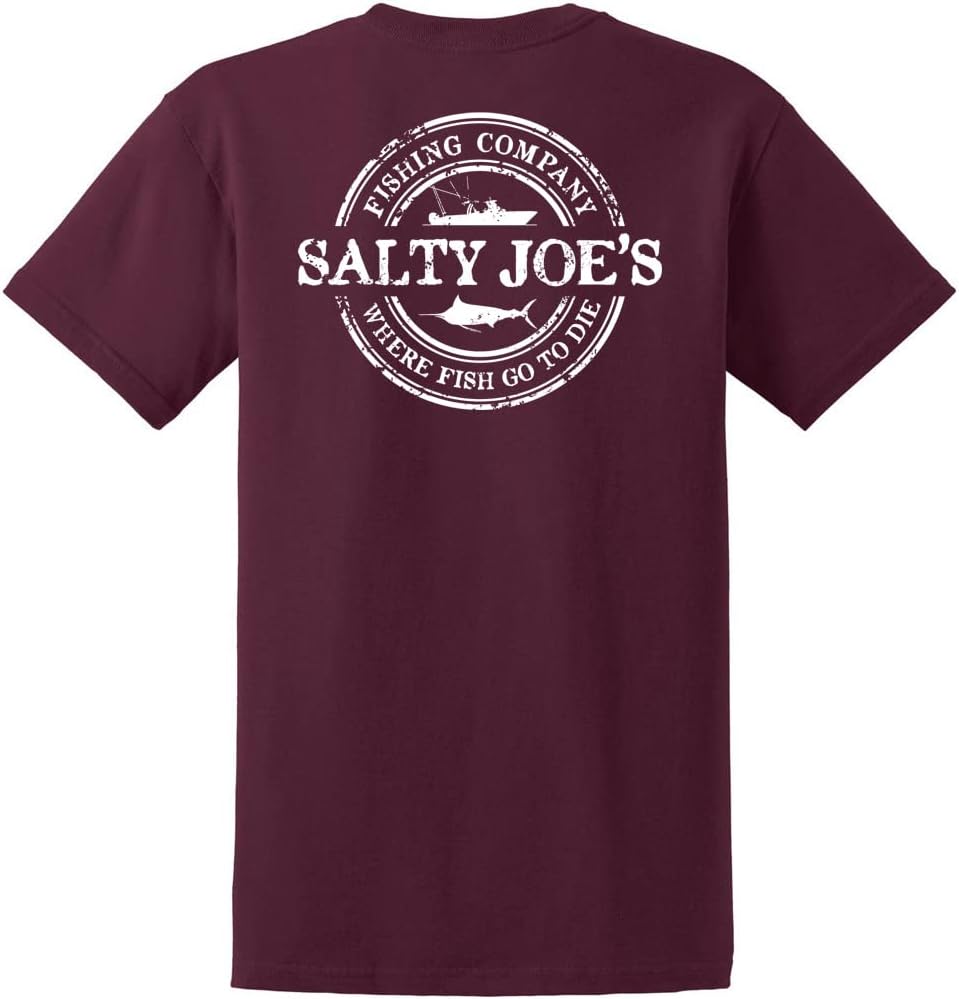 SALTY JOES Men's Fishing Co. Logo Heavy Cotton Tees - Maroon \/ White Fishing Co. Logo