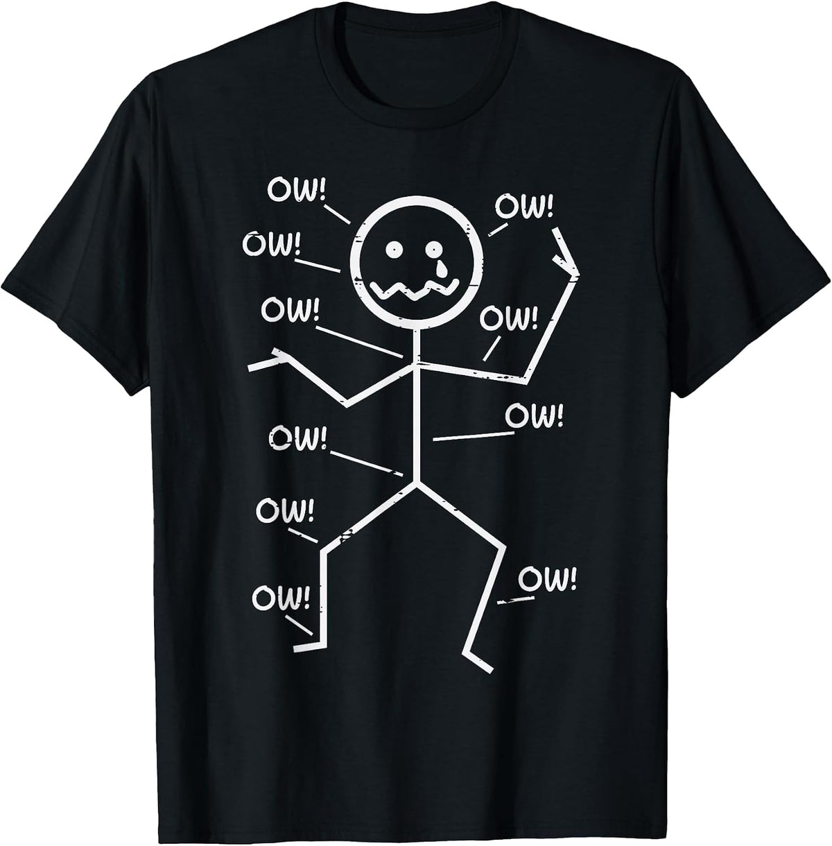 Crying Stickman Ow Ow Funny Pain Meme Humor Men Women Kids T-Shirt - Black