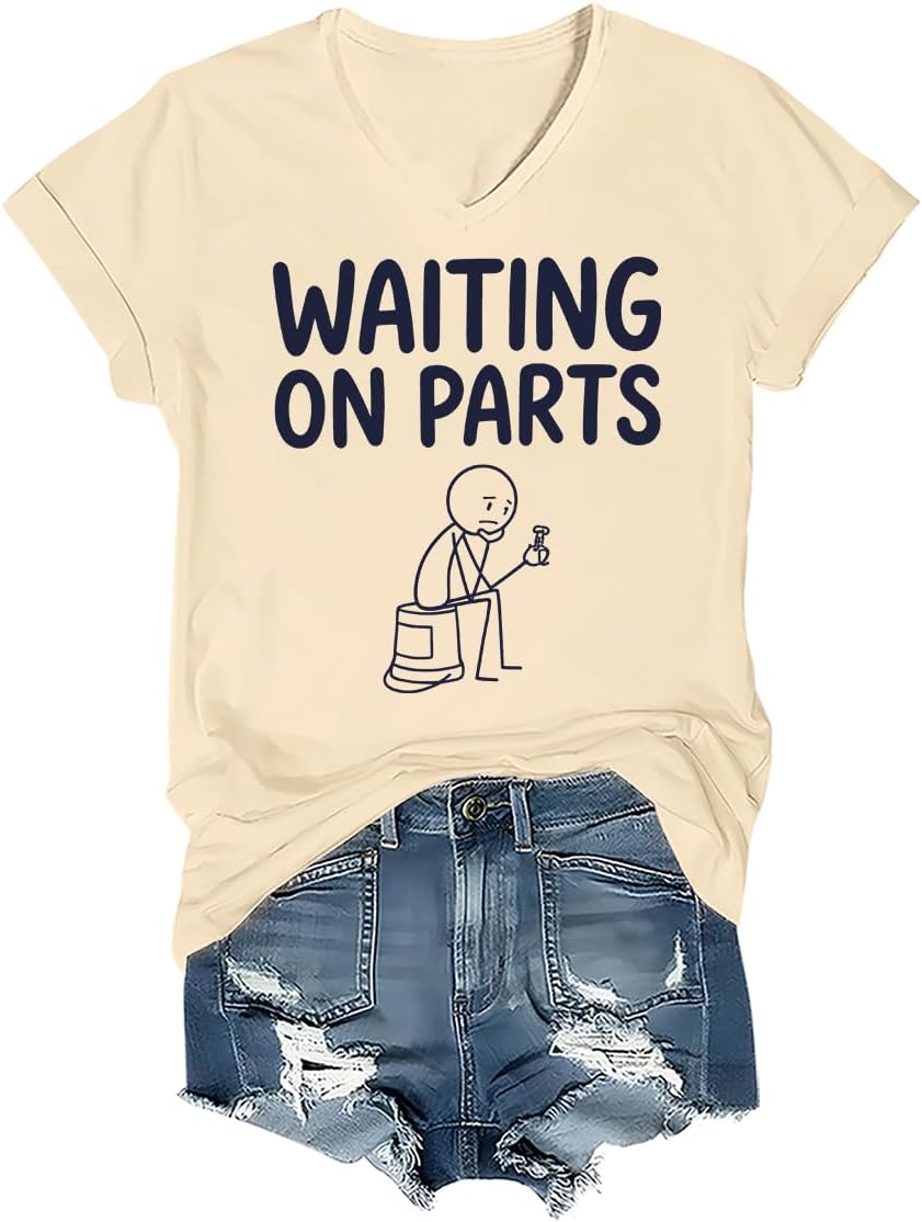 Waiting On Parts Shirt Funny Car Technician Shirts for Men Women Auto Technician Garage Graphic T-Shirt - V-Neck Creamy