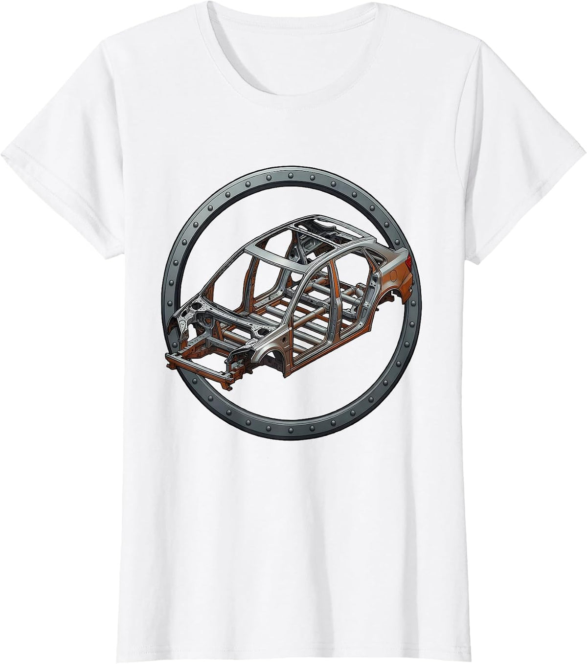 Car Skeleton Bare Frame Blueprint Graphic T-Shirt - White