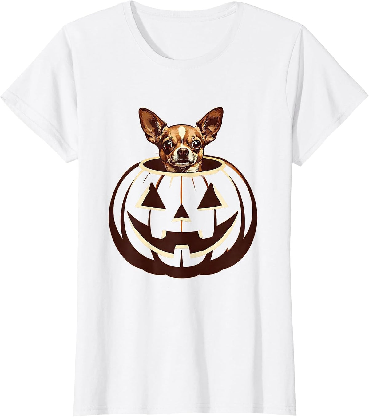 Chihuahua In Glowing Pumpkin Halloween Design T-Shirt - White