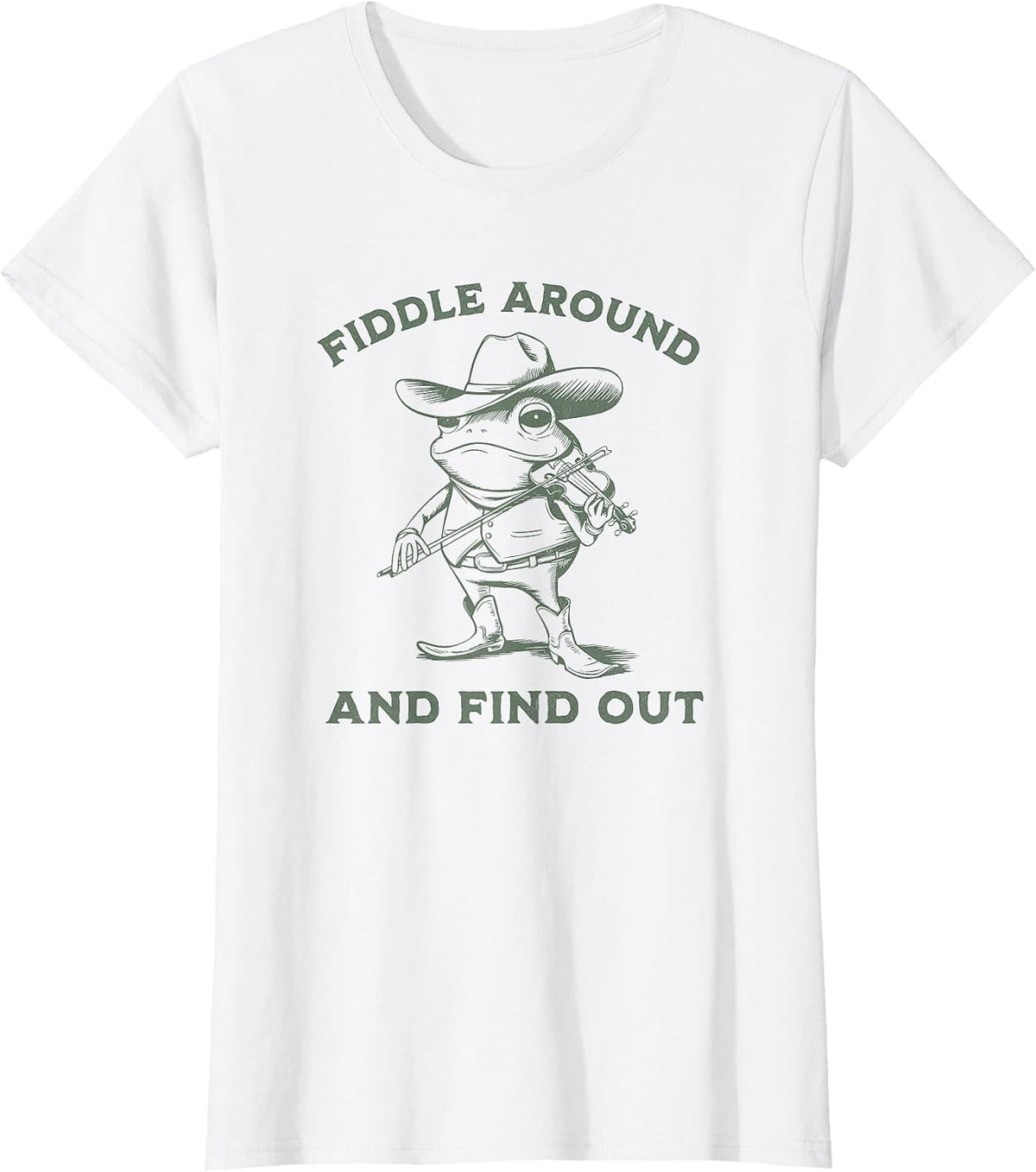 Funny Frog Fiddle Around and Find Out Cowboy Country Music Tees T-Shirt - White