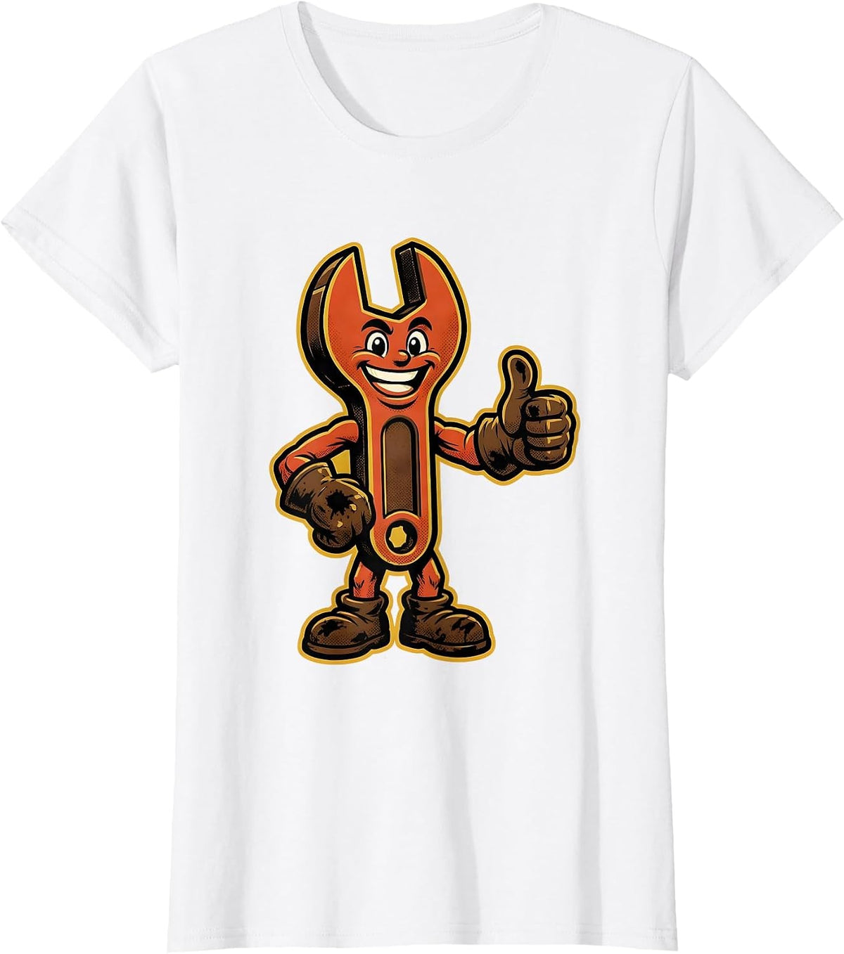 Women's Grease-Stained Wrench Grip Mechanic Graphic T-Shirt - White