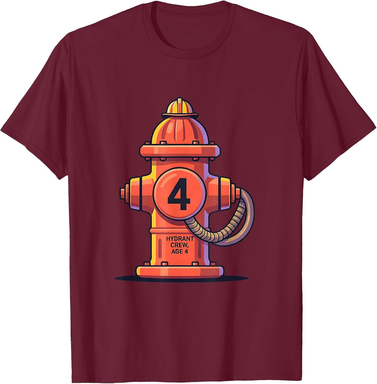 Men's Hydrant Crew Age 4 Flat Vector Firefighter Toddler Kids T-Shirt - Burgundy
