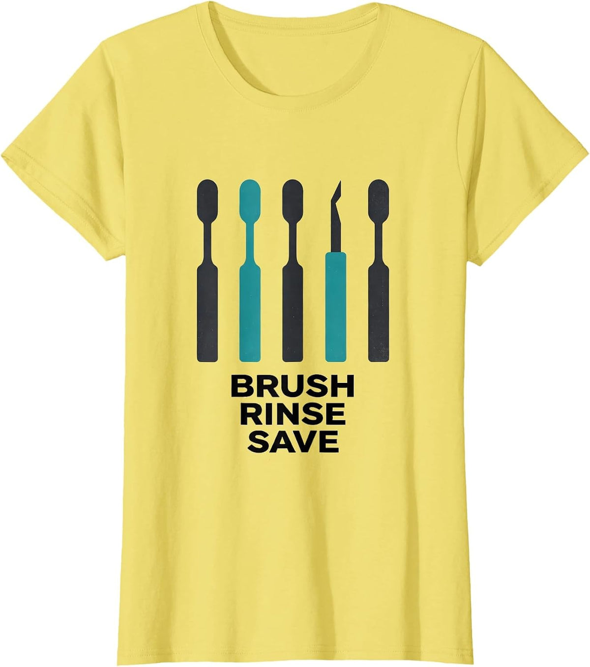 Brush Rinse Save Midcentury Modern Dental Hygienist Humor T-Shirt - Lemon Yellow