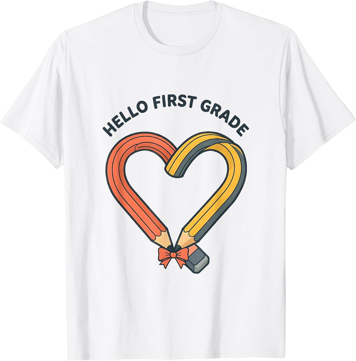 Hello First Grade Cute Coquette Back to School Pencil Bow T-Shirt - White