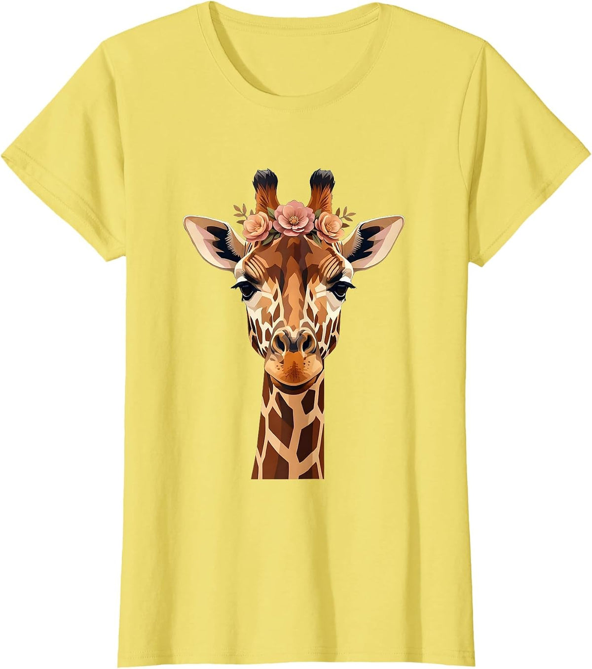 Giraffe With Floral Crown Illustration T-Shirt - Lemon Yellow