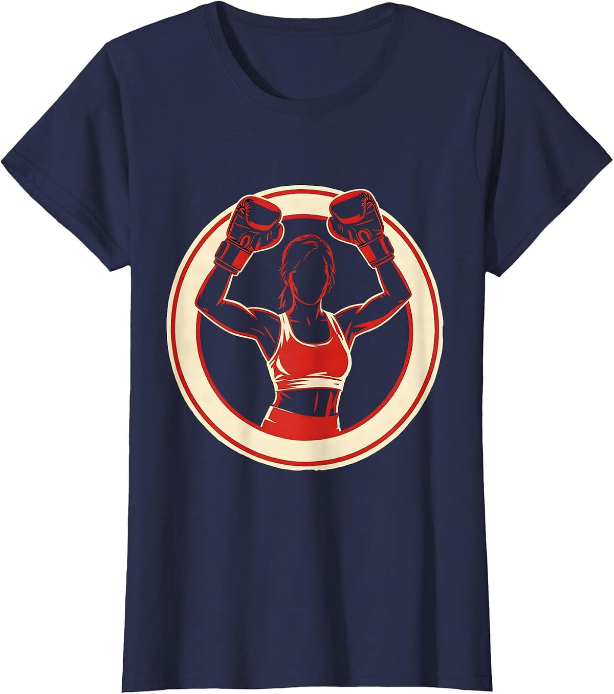 Women's Boxing Gloves Victory Raise Illustration T-Shirt - Navy Blue