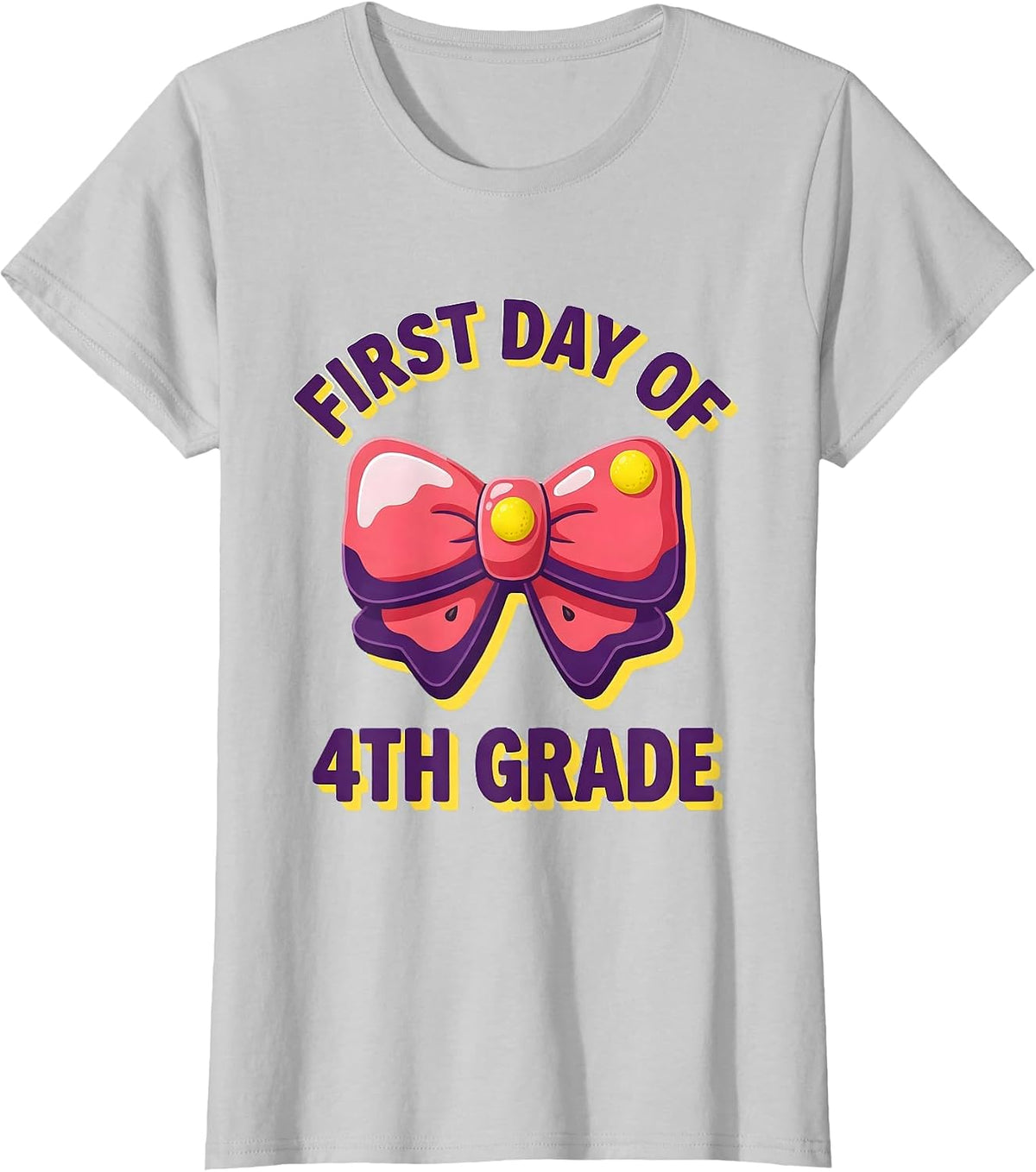 First Day Of 4th Grade Coquette Bow Back To School Girly T-Shirt - Silver Grey