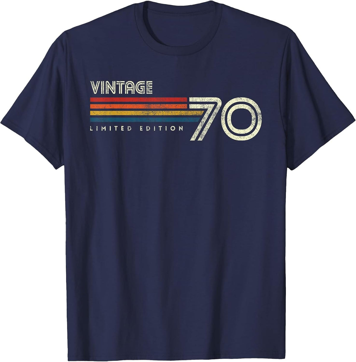 Vintage 1970 Chest Stripe Birthday T-Shirt - Navy Blue